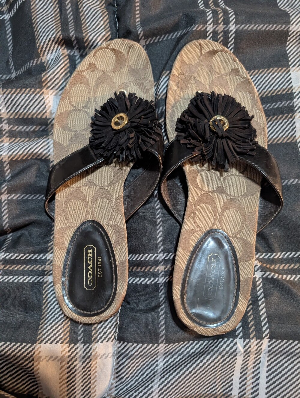 Coach Black Flip Flops Shoes - Picture 2 of 6